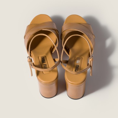 Miu Miu Leather Platform Sandals Honey Miu Miu Leather Platform Sandals Honey