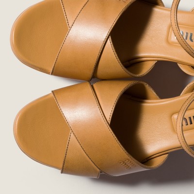 Miu Miu Leather Platform Sandals Honey Miu Miu Leather Platform Sandals Honey