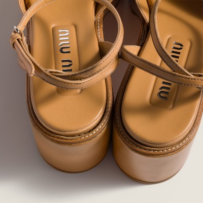 Miu Miu Leather Platform Sandals Honey Miu Miu Leather Platform Sandals Honey