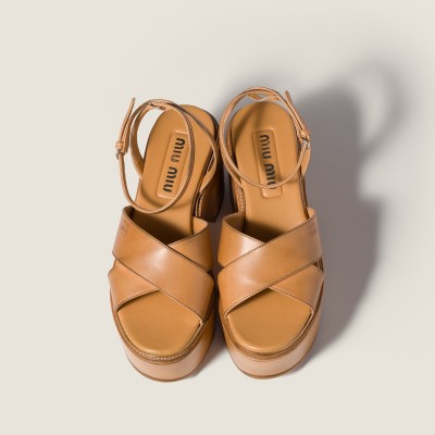 Miu Miu Leather Platform Sandals Honey Miu Miu Leather Platform Sandals Honey