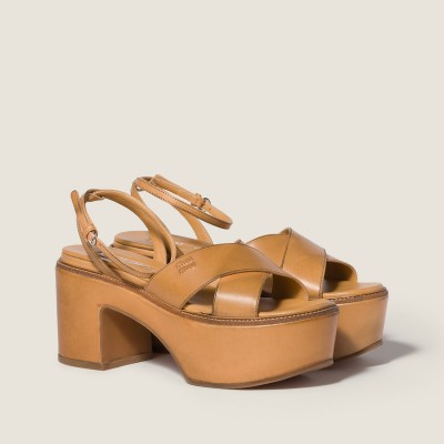 Miu Miu Leather Platform Sandals Honey Miu Miu Leather Platform Sandals Honey