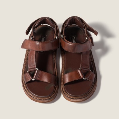 Miu Miu Leather Sandals Coffee