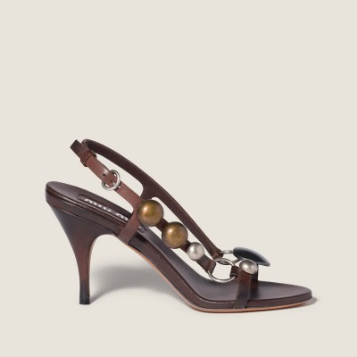 Miu Miu Leather Sandals Dark Brown Miu Miu Leather Sandals Dark Brown