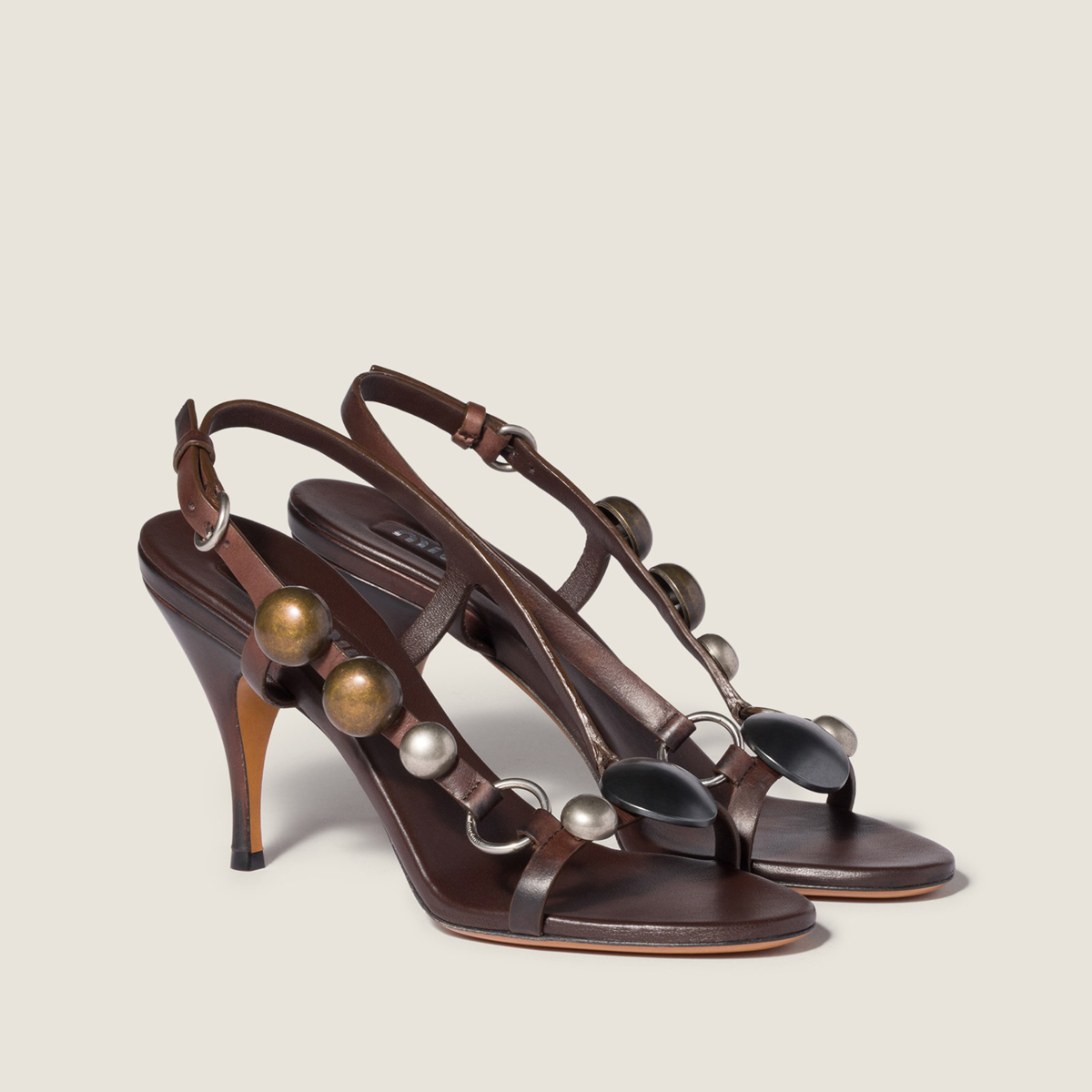 Miu Miu Leather Sandals Dark Brown Miu Miu Leather Sandals Dark Brown