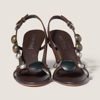 Miu Miu Leather Sandals Dark Brown Miu Miu Leather Sandals Dark Brown