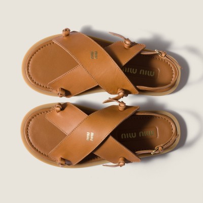 Miu Miu Leather Sandals Natural Miu Miu Leather Sandals Natural