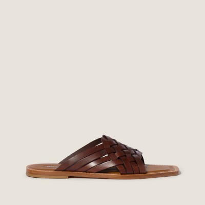 Miu Miu Leather Slides Coffee Miu Miu Leather Slides Coffee