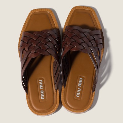 Miu Miu Leather Slides Coffee Miu Miu Leather Slides Coffee