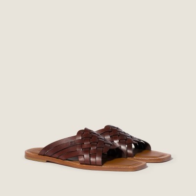 Miu Miu Leather Slides Coffee Miu Miu Leather Slides Coffee