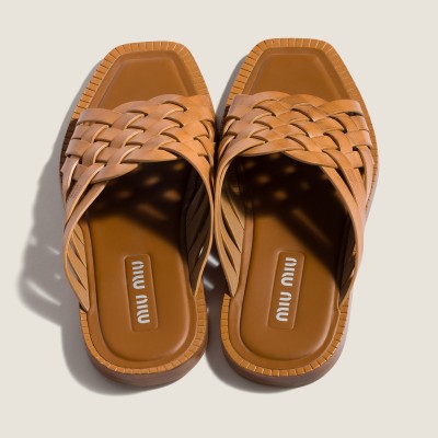 Miu Miu Leather Slides Honey Miu Miu Leather Slides Honey