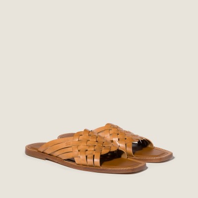 Miu Miu Leather Slides Honey Miu Miu Leather Slides Honey