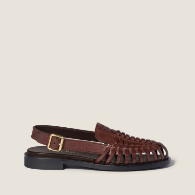 Miu Miu Leather Slingback Loafers Coffee