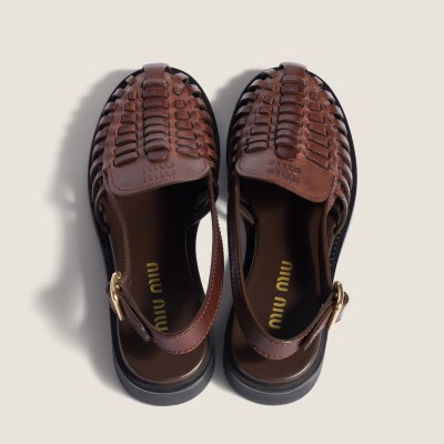 Miu Miu Leather Slingback Loafers Coffee