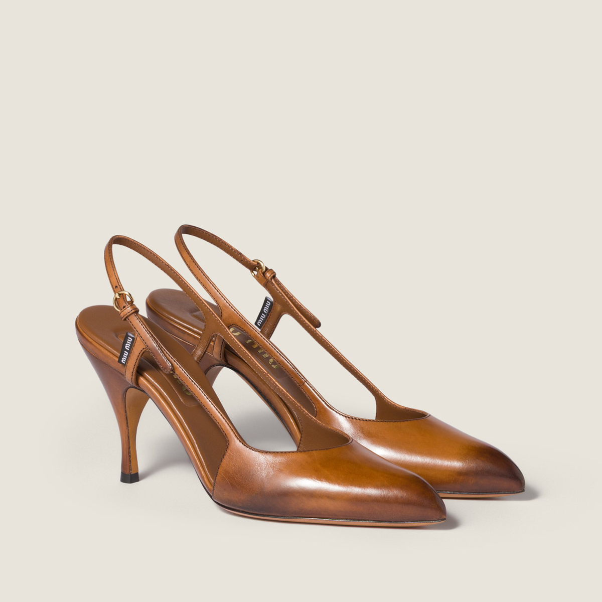Miu Miu Leather Slingback Pumps Cognac Miu Miu Leather Slingback Pumps Cognac