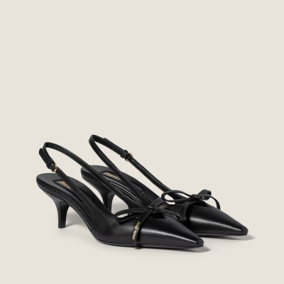 Miu Miu Leather Slingback Pumps With Bow Black