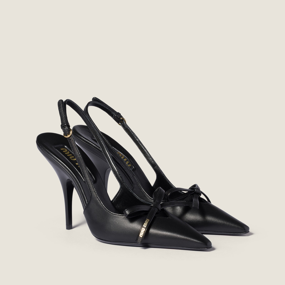 Miu Miu Leather Slingback Pumps With Bow Black Miu Miu Leather Slingback Pumps With Bow Black