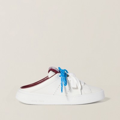 Miu Miu Leather Sneaker Mules White Crimson Miu Miu Leather Sneaker Mules White Crimson