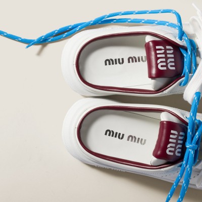 Miu Miu Leather Sneaker Mules White Crimson Miu Miu Leather Sneaker Mules White Crimson