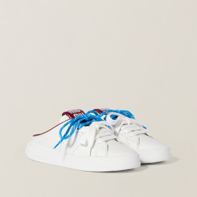 Miu Miu Leather Sneaker Mules White Crimson