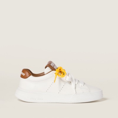 Miu Miu Leather Sneakers White Cognac Miu Miu Leather Sneakers White Cognac
