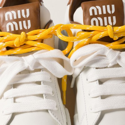 Miu Miu Leather Sneakers White Cognac Miu Miu Leather Sneakers White Cognac