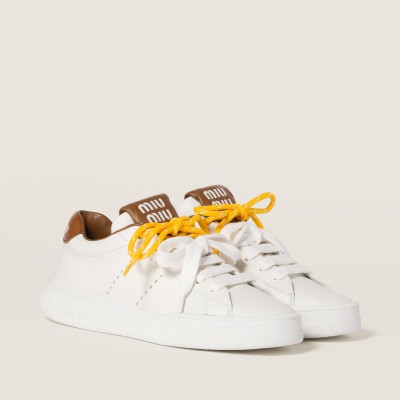 Miu Miu Leather Sneakers White Cognac Miu Miu Leather Sneakers White Cognac