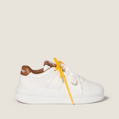 Miu Miu Leather Sneakers White Cognac Miu Miu Leather Sneakers White Cognac