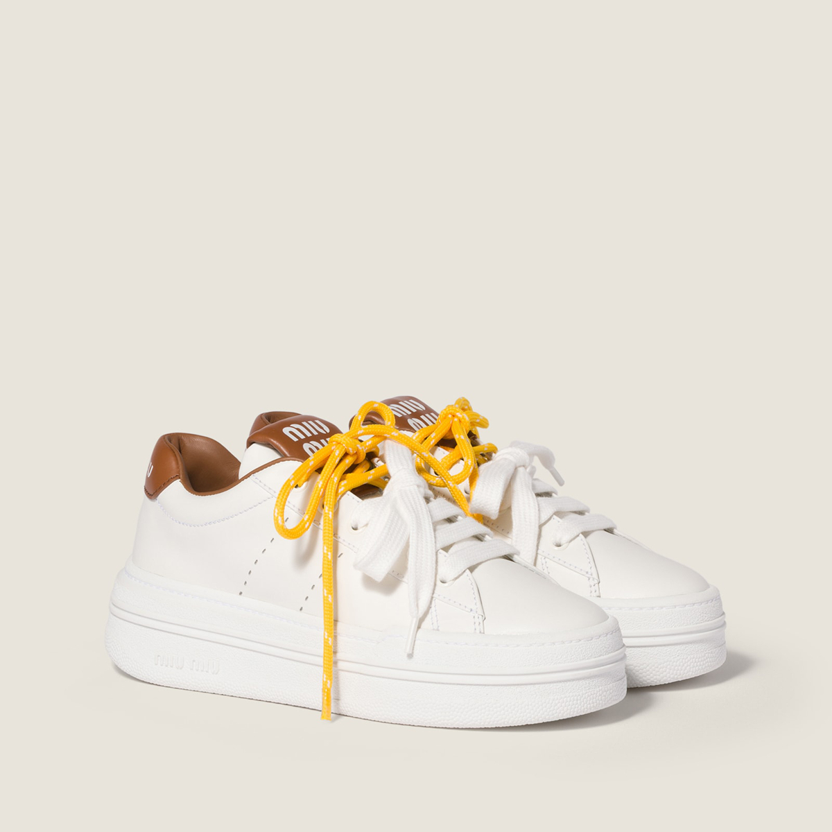 Miu Miu Leather Sneakers White Cognac Miu Miu Leather Sneakers White Cognac
