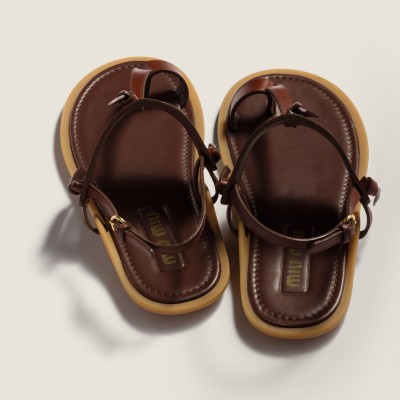 Miu Miu Leather Thong Sandals Coffee Miu Miu Leather Thong Sandals Coffee