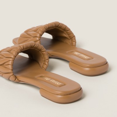 Miu Miu Matelasse Nappa Leather Slides Caramel Miu Miu Matelasse Nappa Leather Slides Caramel