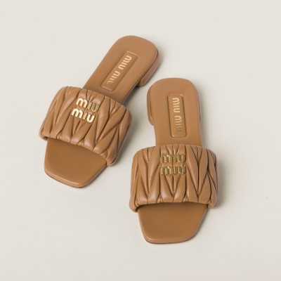 Miu Miu Matelasse Nappa Leather Slides Caramel Miu Miu Matelasse Nappa Leather Slides Caramel