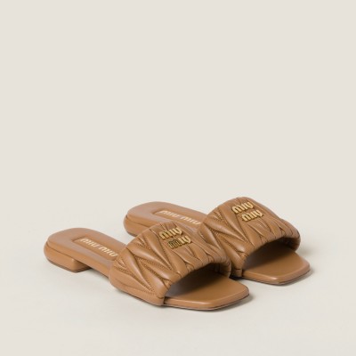 Miu Miu Matelasse Nappa Leather Slides Caramel Miu Miu Matelasse Nappa Leather Slides Caramel