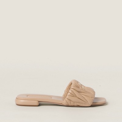 Miu Miu Matelasse Nappa Leather Slides Sand Beige Miu Miu Matelasse Nappa Leather Slides Sand Beige