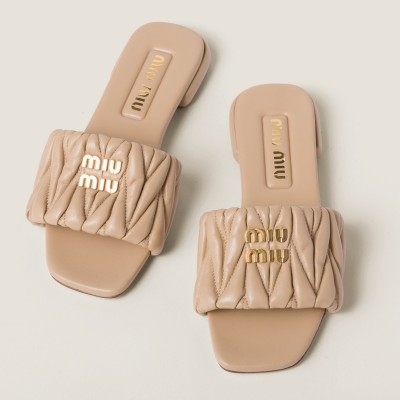 Miu Miu Matelasse Nappa Leather Slides Sand Beige Miu Miu Matelasse Nappa Leather Slides Sand Beige