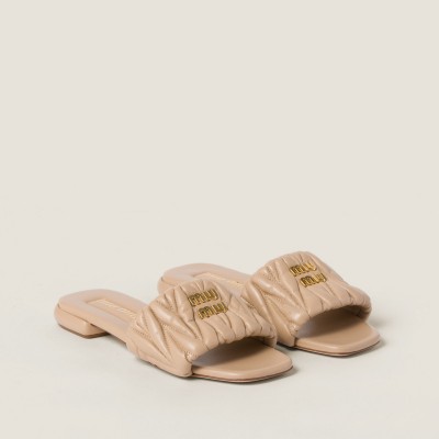 Miu Miu Matelasse Nappa Leather Slides Sand Beige Miu Miu Matelasse Nappa Leather Slides Sand Beige