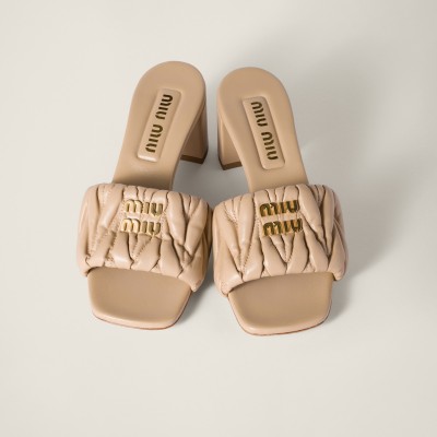 Miu Miu Matelasse Nappa Leather Slides Sand Beige Miu Miu Matelasse Nappa Leather Slides Sand Beige