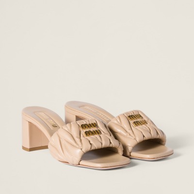 Miu Miu Matelasse Nappa Leather Slides Sand Beige Miu Miu Matelasse Nappa Leather Slides Sand Beige