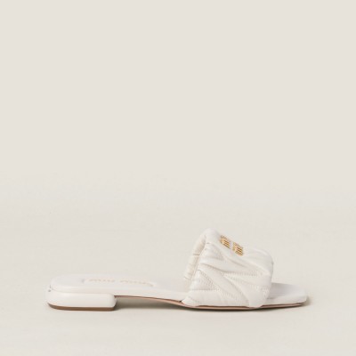 Miu Miu Matelasse Nappa Leather Slides White Miu Miu Matelasse Nappa Leather Slides White