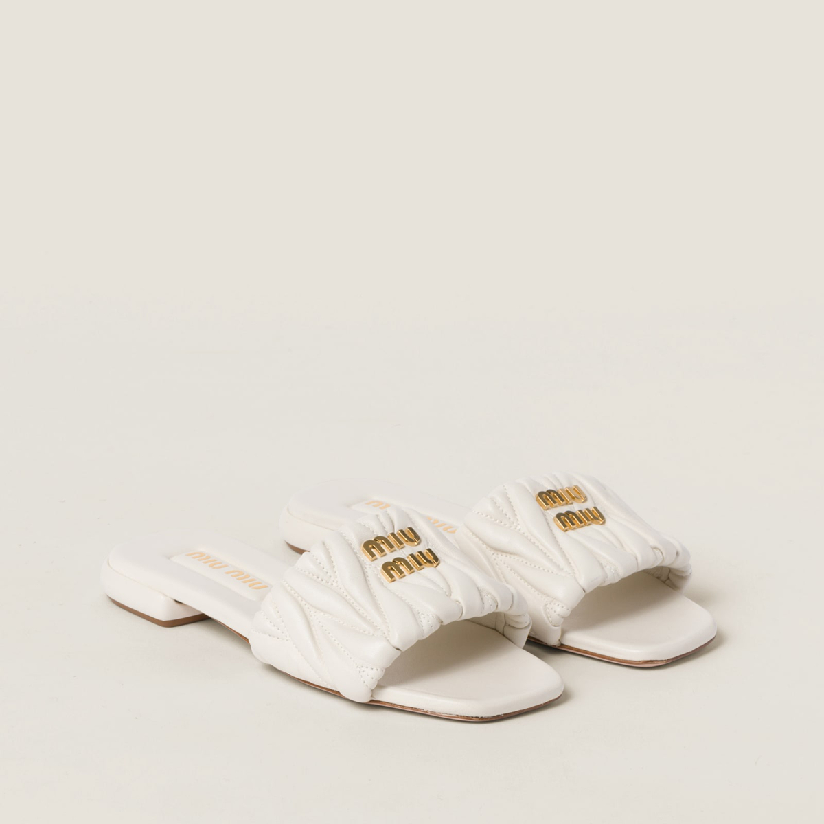 Miu Miu Matelasse Nappa Leather Slides White Miu Miu Matelasse Nappa Leather Slides White