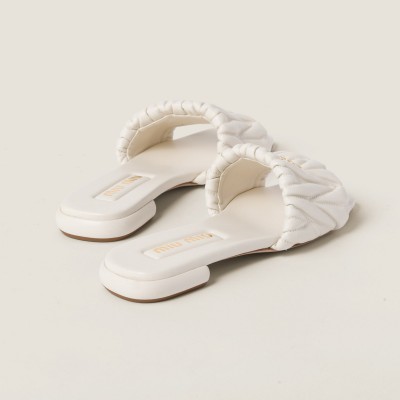 Miu Miu Matelasse Nappa Leather Slides White Miu Miu Matelasse Nappa Leather Slides White