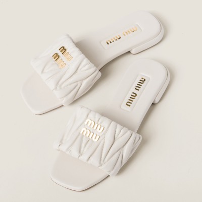 Miu Miu Matelasse Nappa Leather Slides White Miu Miu Matelasse Nappa Leather Slides White