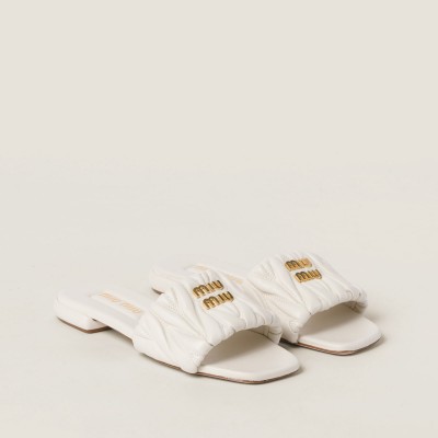 Miu Miu Matelasse Nappa Leather Slides White Miu Miu Matelasse Nappa Leather Slides White