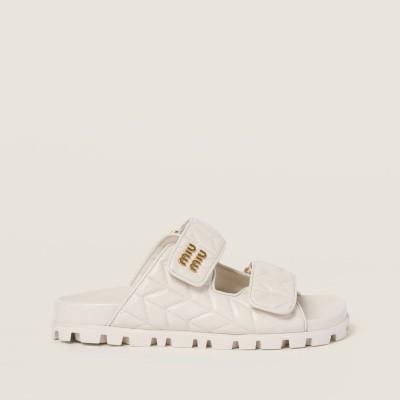Miu Miu Matelasse Nappa Leather Slides White Miu Miu Matelasse Nappa Leather Slides White