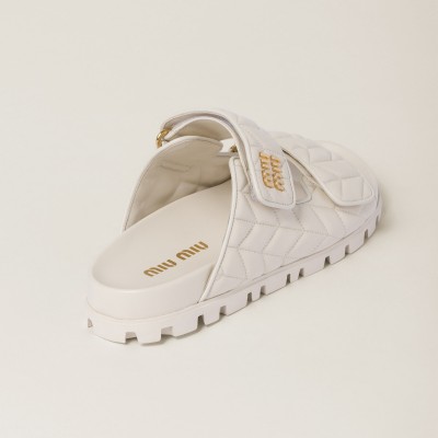 Miu Miu Matelasse Nappa Leather Slides White Miu Miu Matelasse Nappa Leather Slides White