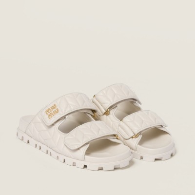 Miu Miu Matelasse Nappa Leather Slides White Miu Miu Matelasse Nappa Leather Slides White