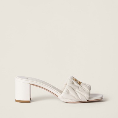 Miu Miu Matelasse Nappa Leather Slides White