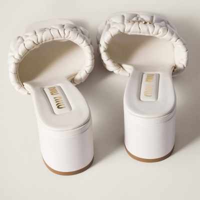 Miu Miu Matelasse Nappa Leather Slides White