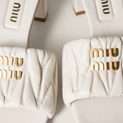 Miu Miu Matelasse Nappa Leather Slides White