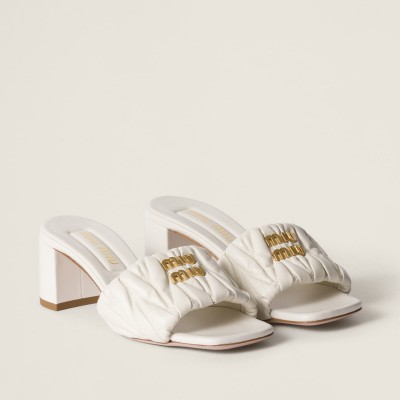 Miu Miu Matelasse Nappa Leather Slides White Miu Miu Matelasse Nappa Leather Slides White