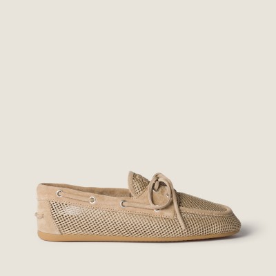 Miu Miu Mesh And Suede Deck Shoes Desert Beige Miu Miu Mesh And Suede Deck Shoes Desert Beige